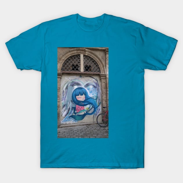 Blue haired graffiti girl T-Shirt by Stephfuccio.com